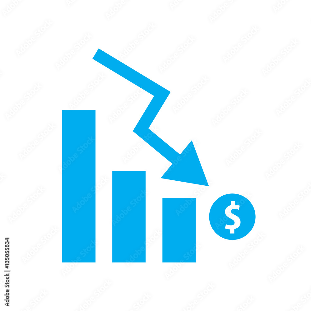 Chart with bars with bars declining. Chart icon. Chart with bars with bars declining. Chart icon.