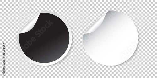 Set of blank stickers. Empty promotional labels. Vector illustration. Black and white round circle tags.