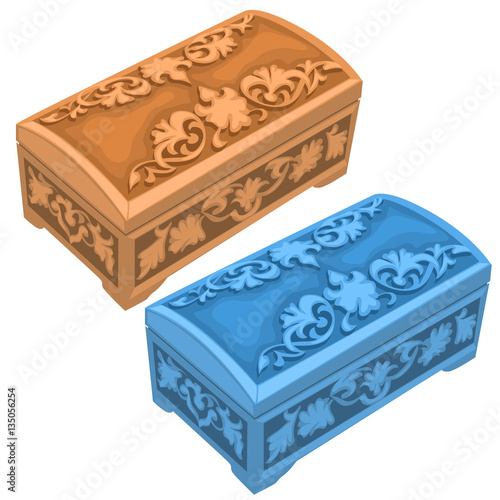 Carved boxes beige and blue colors