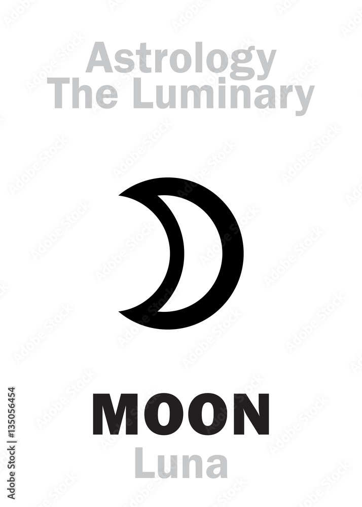 Fototapeta premium Astrology Alphabet: Luminary MOON (Luna). Hieroglyphics character sign (single symbol).