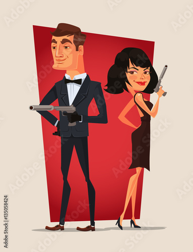 Spy couple characters. Vector flat cartoon illustration