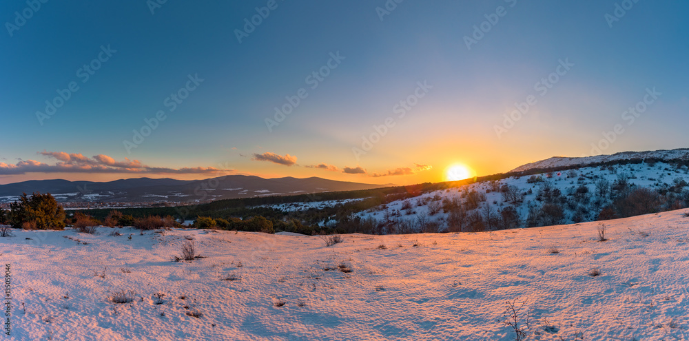 Panoramic sunset view from mountain at how beautiful the sun set Panoramic sunset view from mountain at how beautiful the sun set