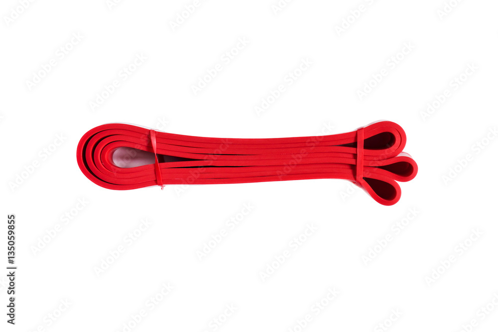 Red resistance band for fitness and rehabilitation isolated on white background Red resistance band for fitness and rehabilitation isolated on white background