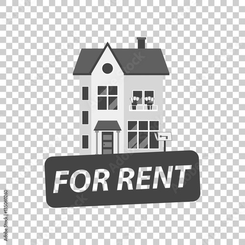 For rent sign with house. Home for rental. Vector illustration in flat style.