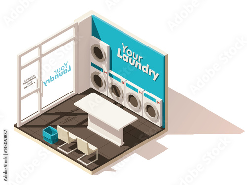 Vector isometric low poly laundromat icon