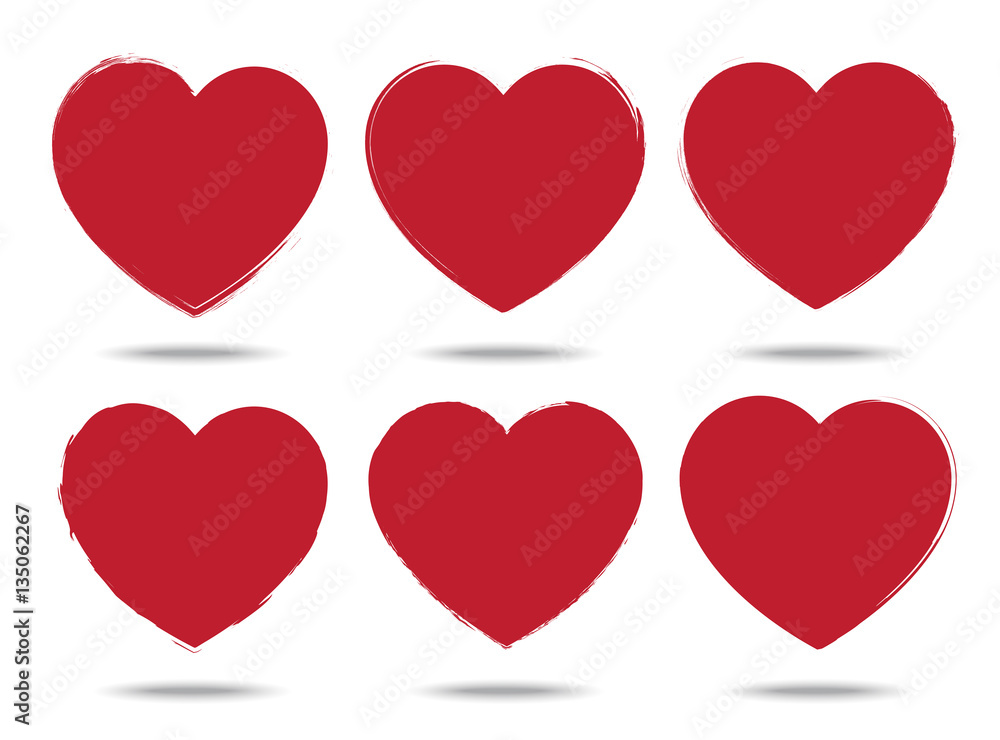 heart set of brush stroke style  love symbols for Valentine's Day