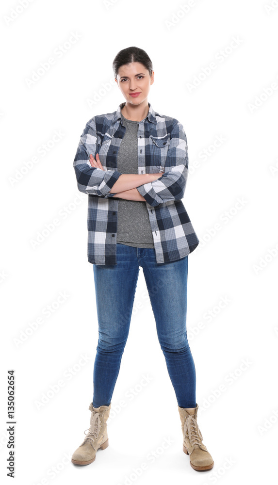 Long-haul truck driver on white background Long-haul truck driver on white background