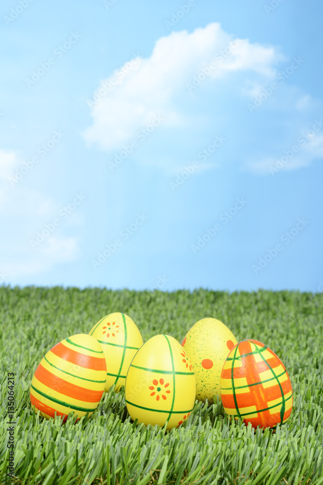 easter eggs in field with sky easter eggs in field with sky