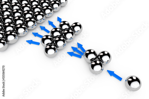 Foto Social Marketing Concept. Chrome spheres with Arrows. 3d Renderi