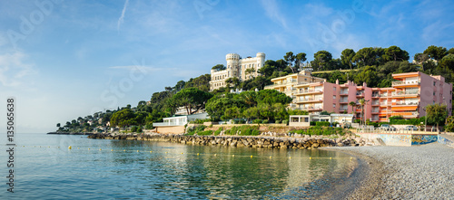 Panorama view of the coast of the Ligurian Sea. Menton, French Riviera, France.