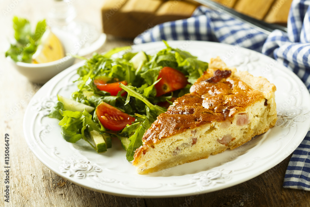 Savory pie with cream, bacon and eggs Savory pie with cream, bacon and eggs