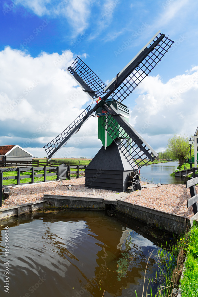 traditional Dutch scenery with windmill of Zaanse Schans close up, Netherlands traditional Dutch scenery with windmill of Zaanse Schans close up, Netherlands