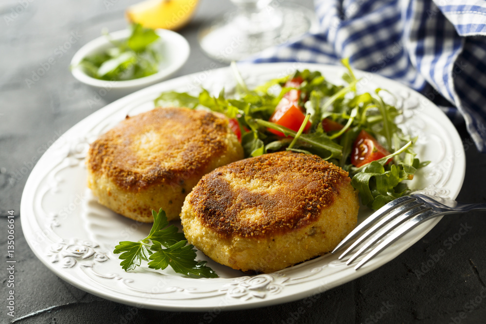 Potato cakes with fresh salad Potato cakes with fresh salad