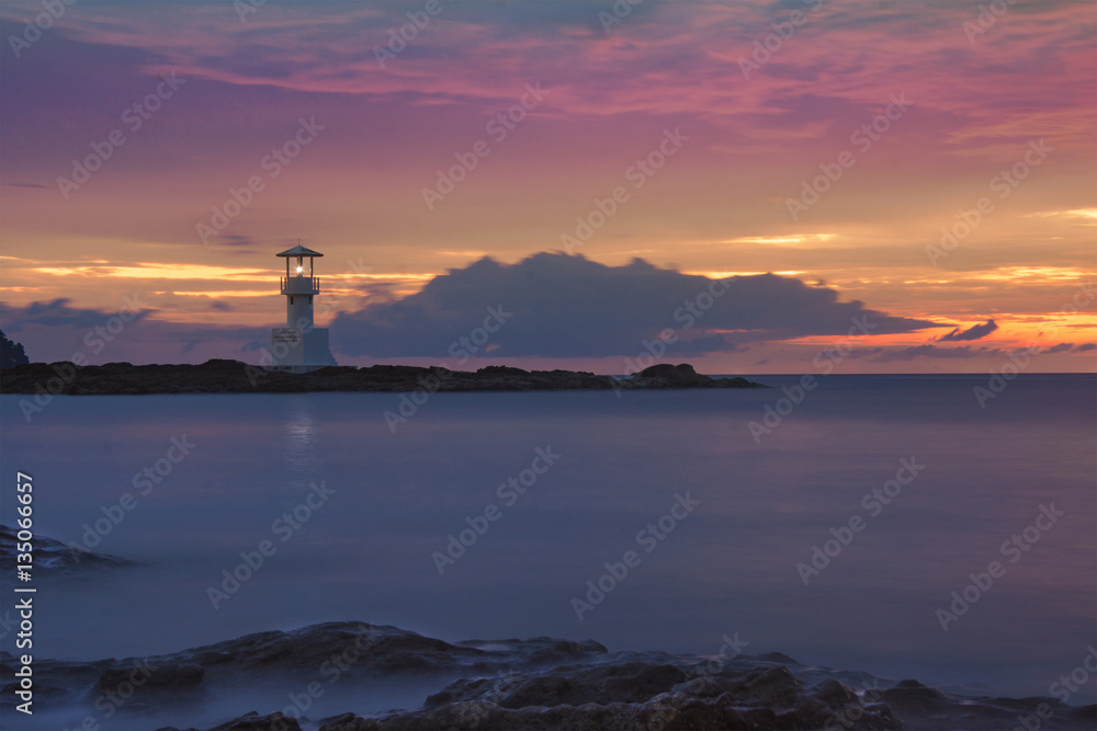 lighthouse seascape sunset and twilight evening time