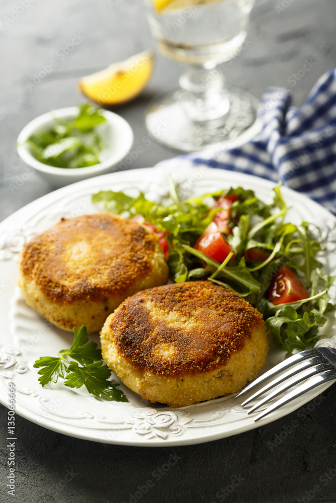 Potato cakes with fresh salad Potato cakes with fresh salad