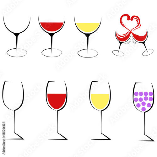 Eight wine glass logo icon set red white wine