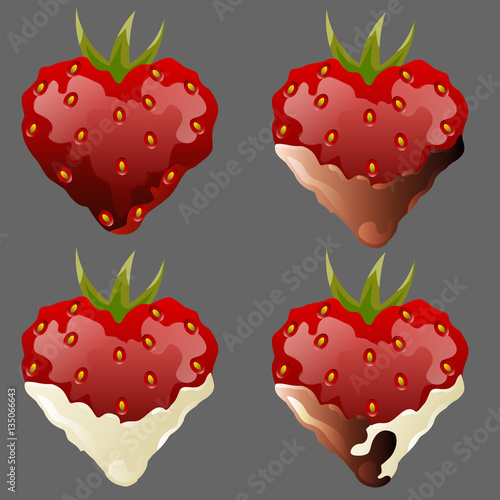 Four strawberry heart set white milk chocolate love