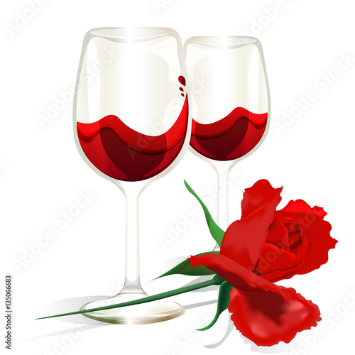 Valentines day card rose red wine date love