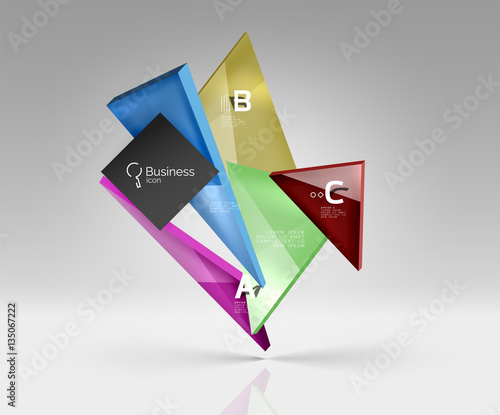 Vector glass triangles composition on grey 3d background