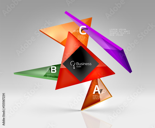 Vector glass triangles composition on grey 3d background