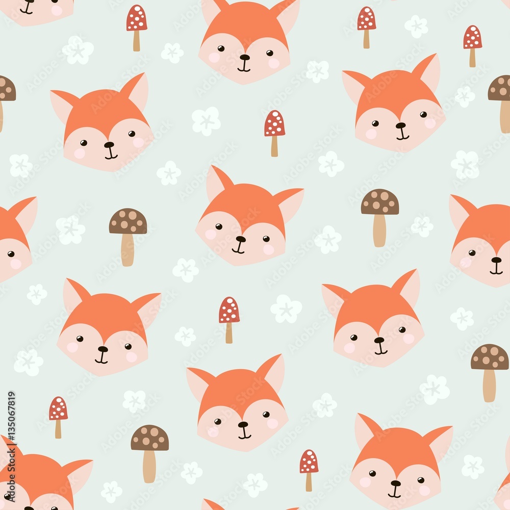 Cute seamless pattern with funny fox