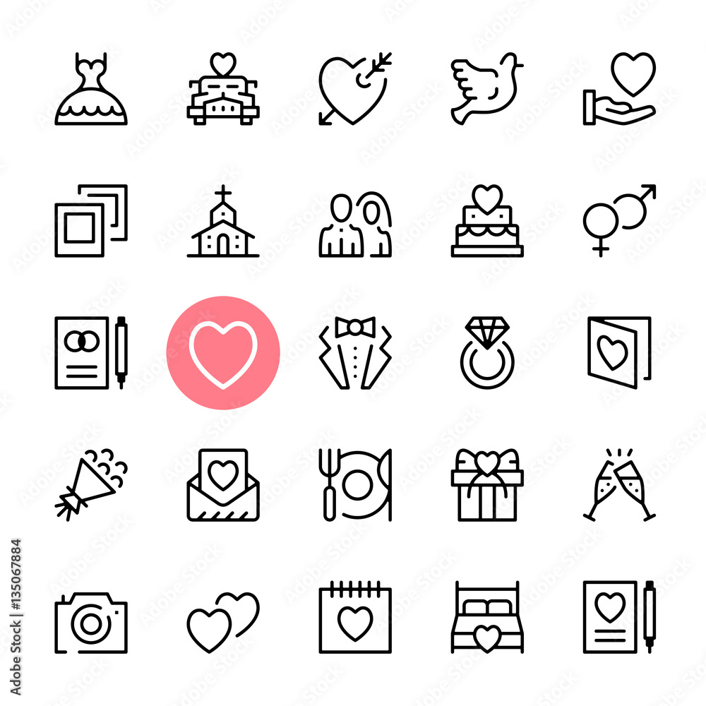 Vector wedding icons set. Premium quality graphic design. Marriage concepts. Modern signs, trendy symbols collection, simple thin line icons set for websites, web design, mobile app, infographics Vector wedding icons set. Premium quality graphic design. Marriage concepts. Modern signs, trendy symbols collection, simple thin line icons set for websites, web design, mobile app, infographics