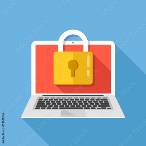 Laptop and lock. Computer security, privacy, password protection. Premium quality. Modern flat design graphic elements. Vector illustration