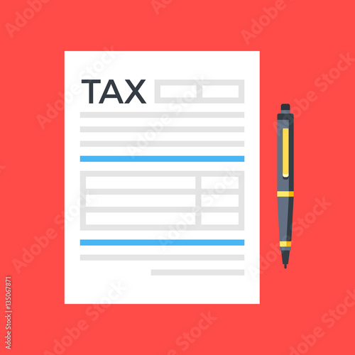 Tax form and pen. Top view. Modern flat design graphic elements. Vector illustration