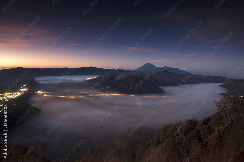 Mount Bromo volcano during sunrise, Tengger Semeru National Park, East Java, Indonesia. Mount Bromo volcano during sunrise, Tengger Semeru National Park, East Java, Indonesia.