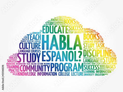 Habla Espanol? (Speak Spanish?) word cloud, education business concept