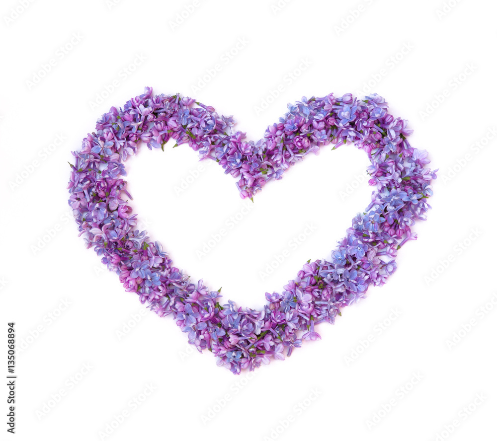 Decorative Frame of flowers lilac in the form of heart