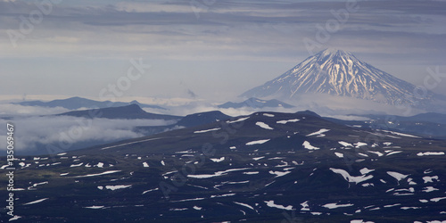 Volcano Vilyuchinsky during sunset. Kamchatka, Russia