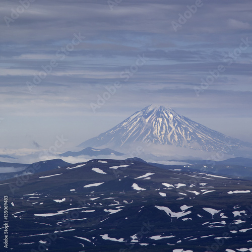 Volcano Vilyuchinsky during sunset. Kamchatka, Russia