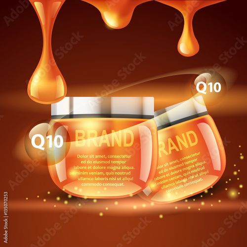 Vector realistic cosmetic bottles with natural elements.