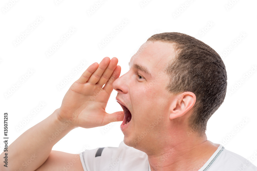 Obraz premium man crying loudly, portrait on a white background