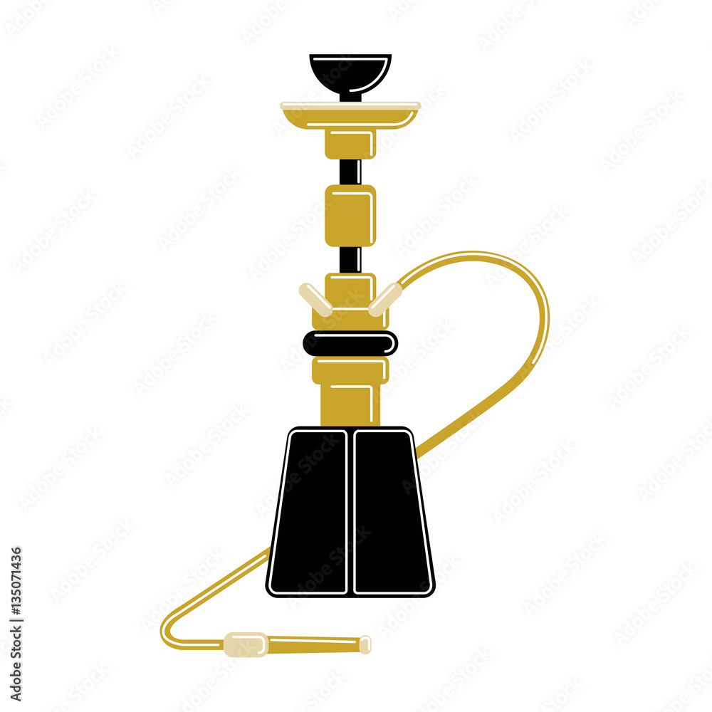 Isolated hookah on white background. Red arabic smoking pipe. Eastern