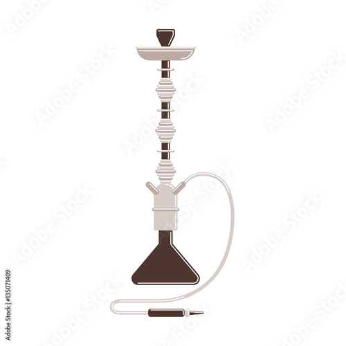 Isolated hookah on white background. Red arabic smoking pipe. Eastern culture.