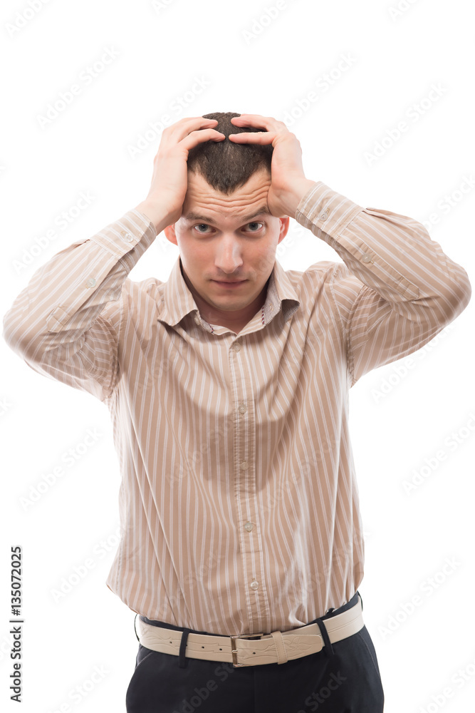 excited businessman thinking how to overcome the crisis in isola