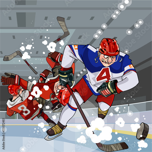 funny cartoon hockey players play hockey on the ice