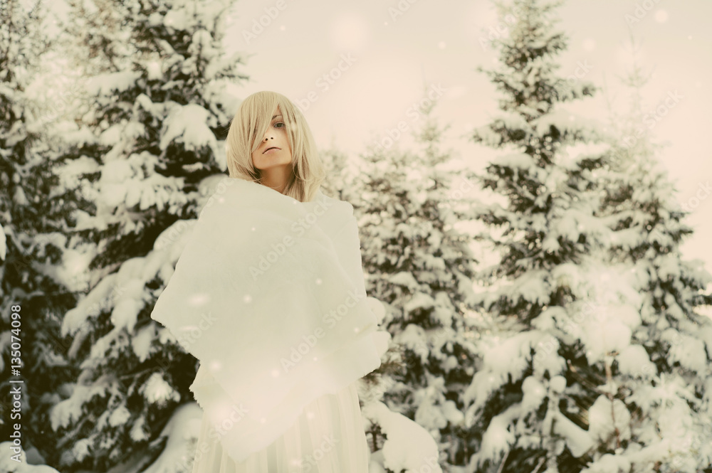 Young beautiful lady in winter forest Young beautiful lady in winter forest