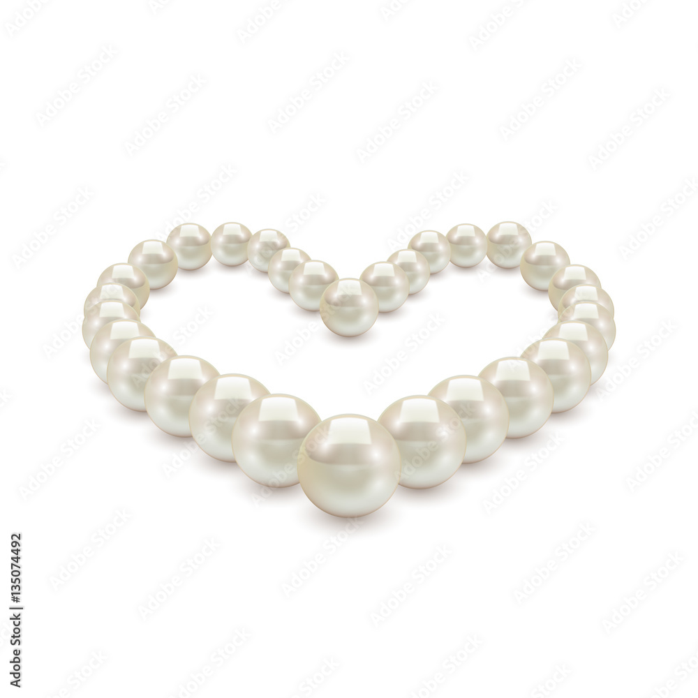 Shiny realistic Pearl necklace in the shape of heart on white background, vector illustration, isolated Shiny realistic Pearl necklace in the shape of heart on white background, vector illustration, isolated