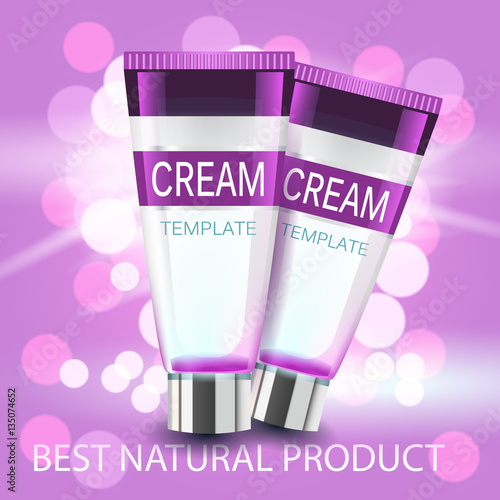 Vector realistic cosmetic bottles with natural elements.