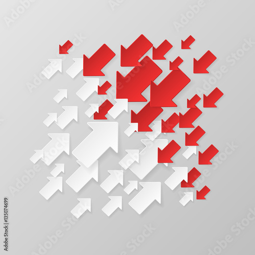 White arrows against red arrows. Bussiness concept. Competition, opposition. Vector illustration