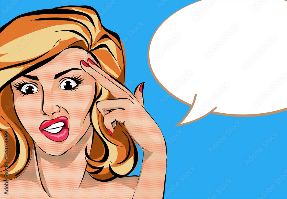 Pop art comics style woman with finger gun gesture, vector Pop art comics style woman with finger gun gesture, vector