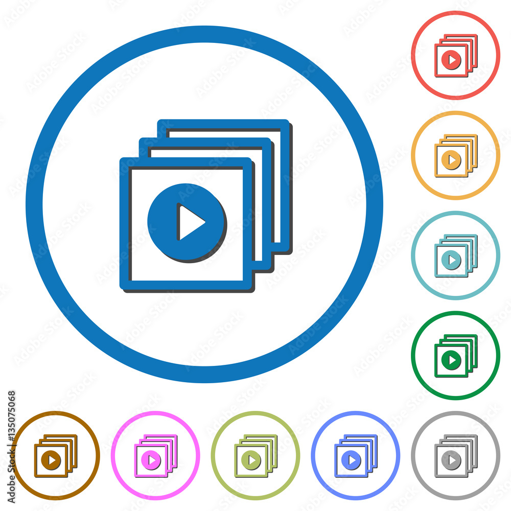 Play files icons with shadows and outlines Play files icons with shadows and outlines