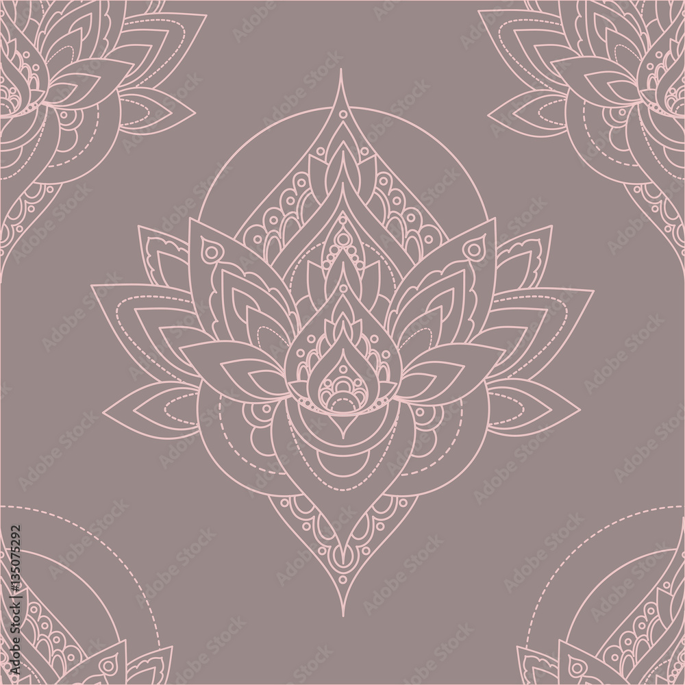 Seamless vector vintage pattern with abstract lotus illustrations.