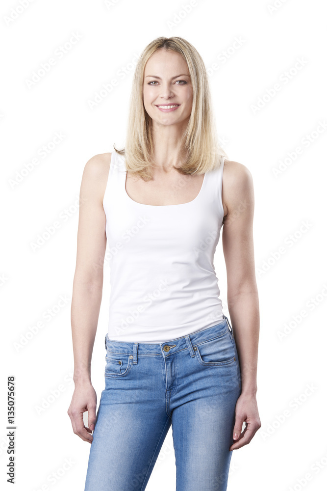 Mature female portrait. Full length shot of a smiling middle aged woman standing with folded arms. Isolated on white background.
Mature female portrait. Full length shot of a smiling middle aged woman standing with folded arms. Isolated on white background.