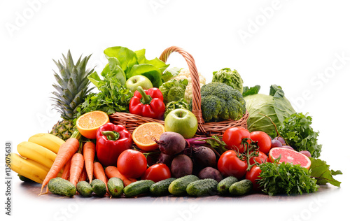 Assorted raw organic vegetables isolated on white