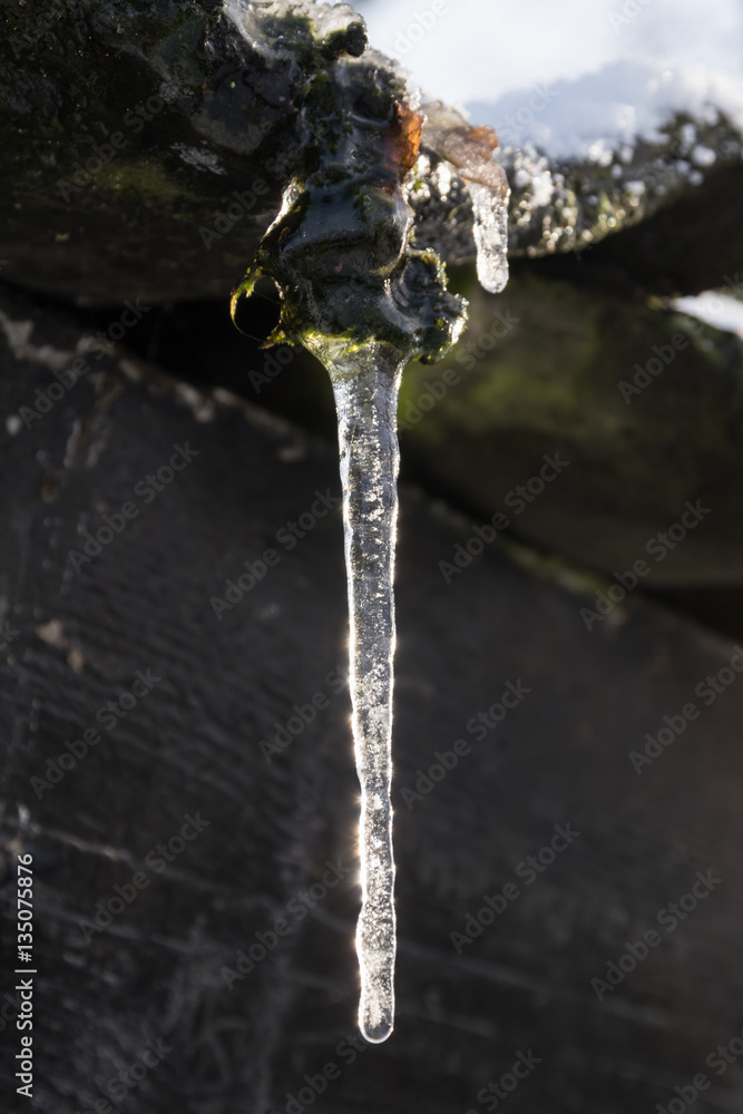 An icicle on roof of tiles.
Beautiful bright winter day.
Sparkle of the sun in the ice. An icicle on roof of tiles.
Beautiful bright winter day.
Sparkle of the sun in the ice.