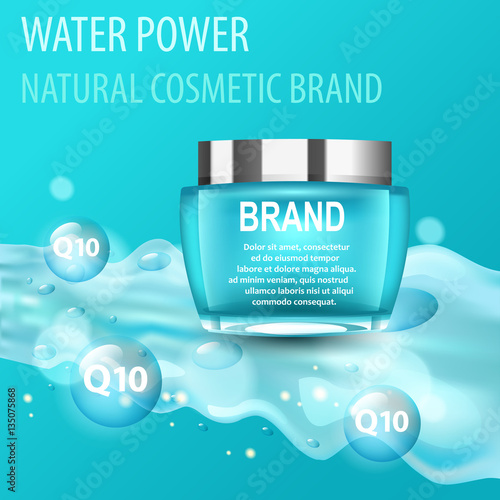 Vector realistic cosmetic bottles with natural elements.